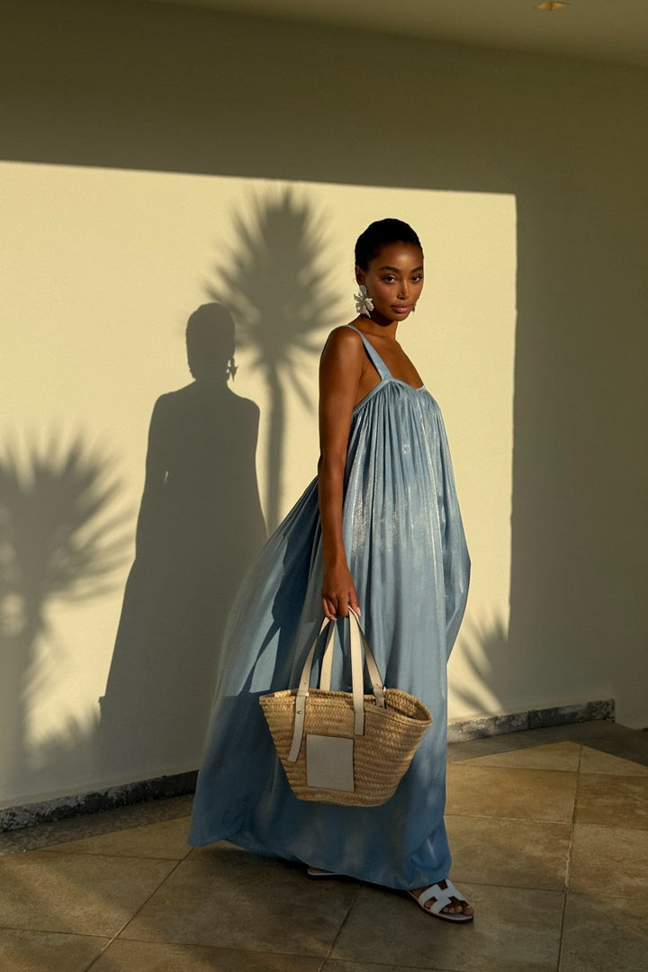 Maxi Vestido Celeste Espalda Descubierta