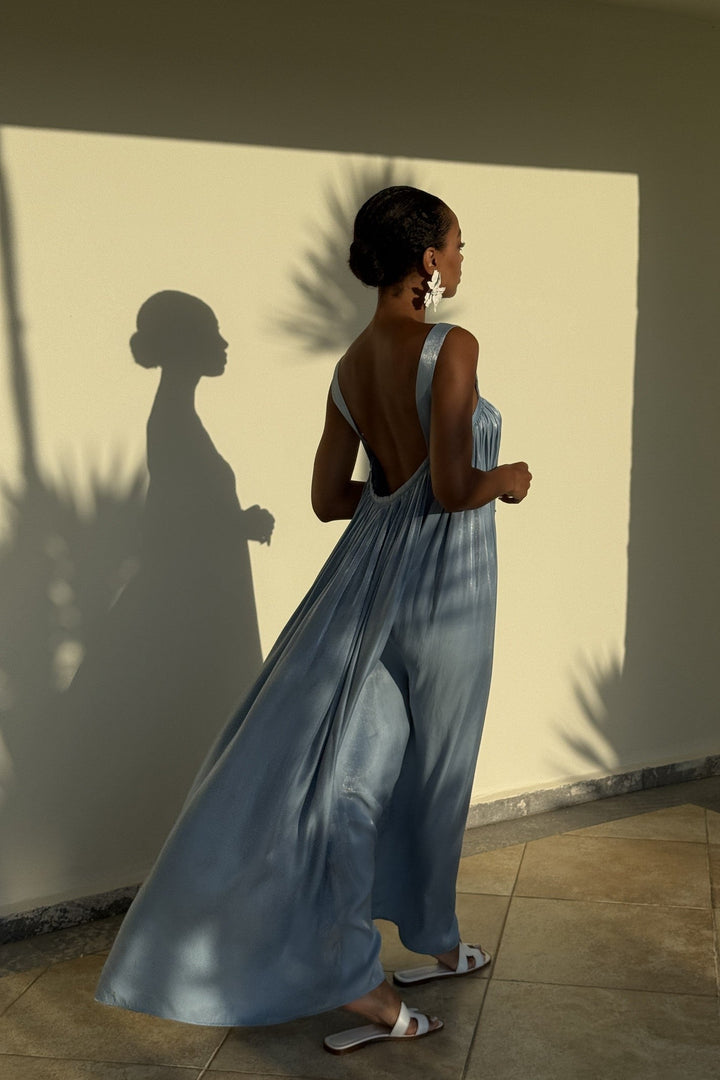 Maxi Vestido Celeste Espalda Descubierta