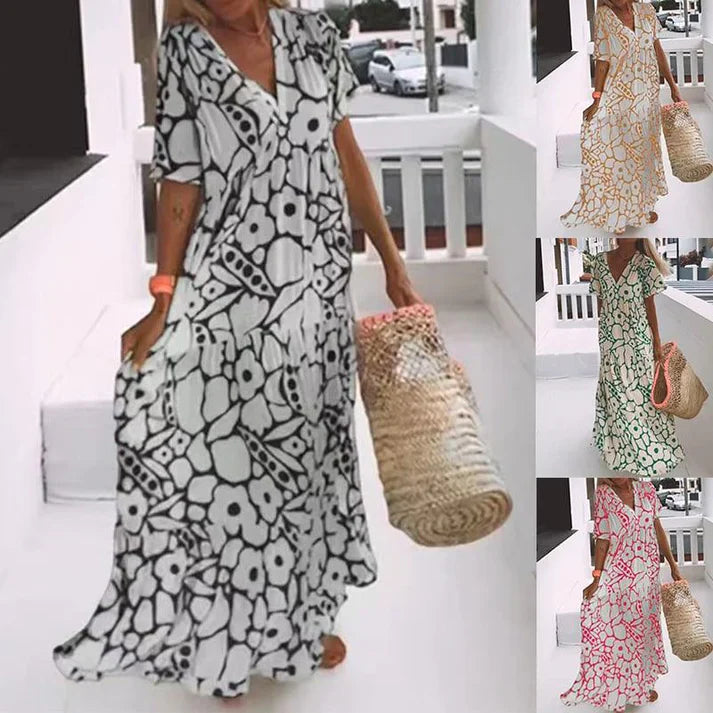 Vestido de verano estampado con cuello en V