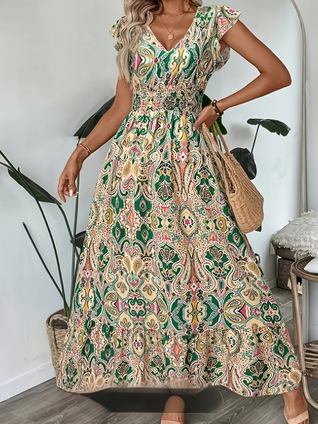 Floral Ruffle Hem Maxi Dress Elegant