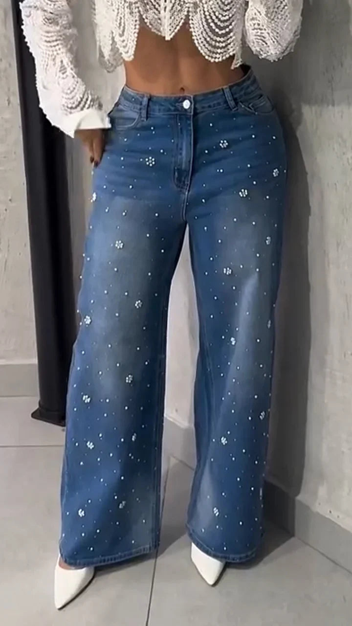 Conjunto  Top de Perlas y Vaqueros
