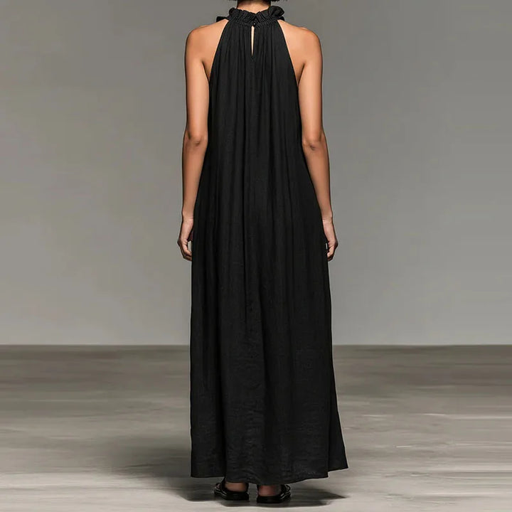 Vestido Largo Bohemio con Cuello Halter y Volantes