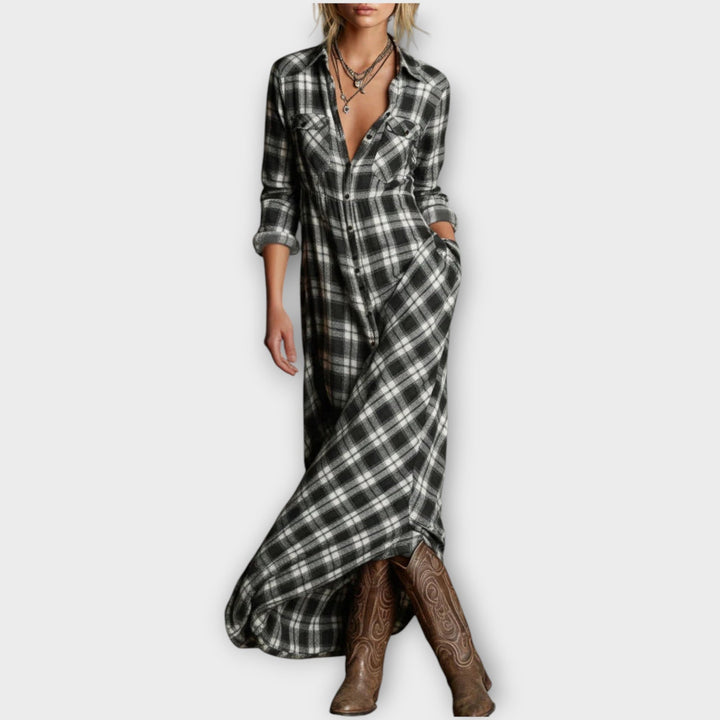 Vestido Camisero Largo a Cuadros