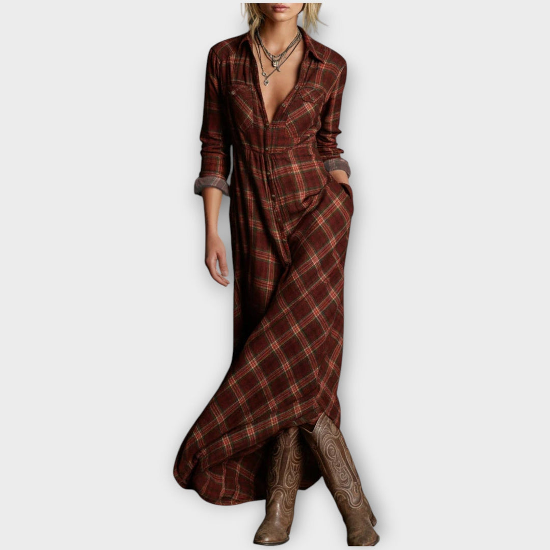 Vestido Camisero Largo a Cuadros