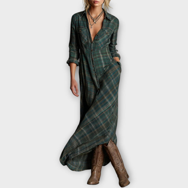 Vestido Camisero Largo a Cuadros