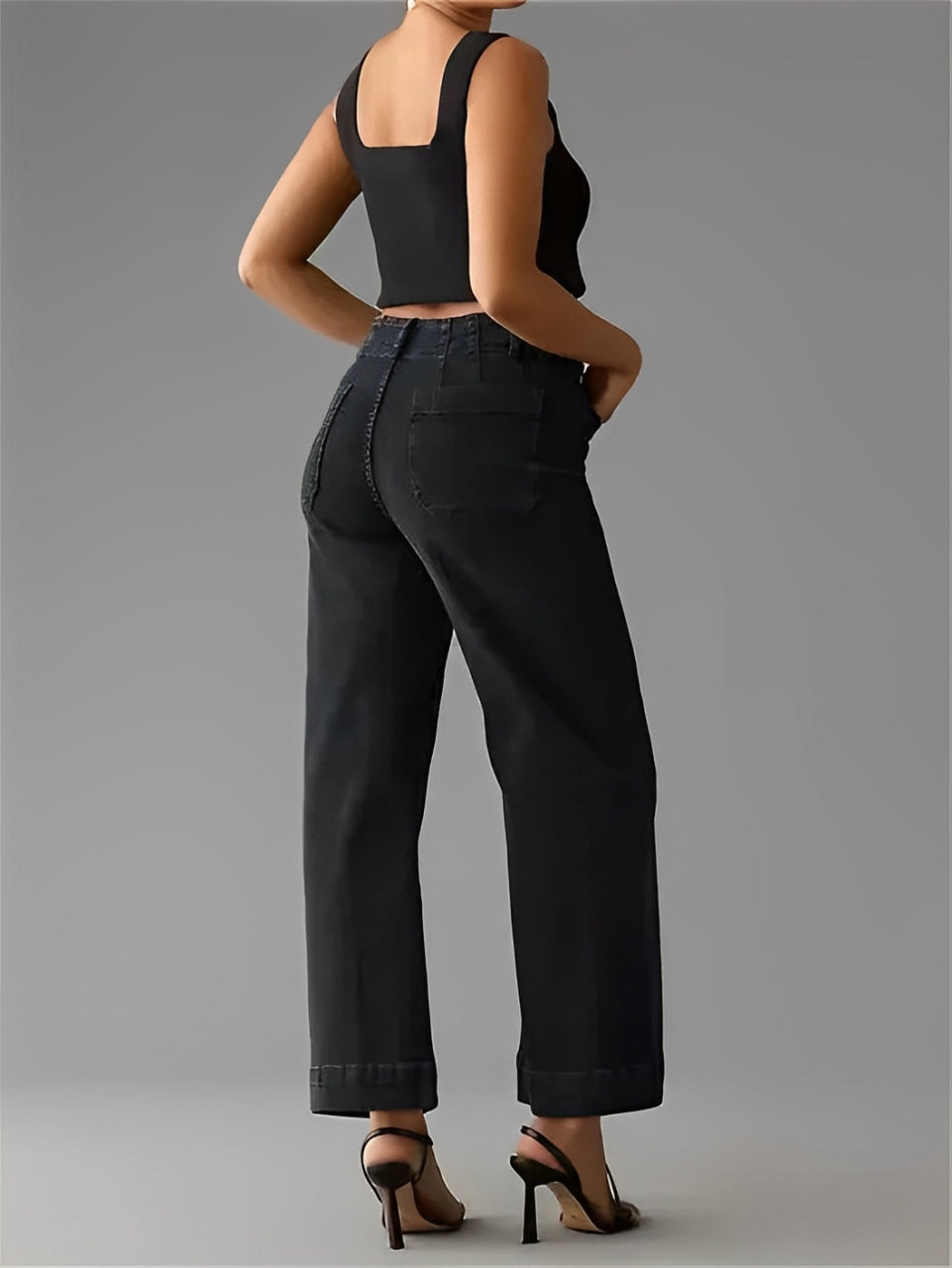 Jeans de pierna ancha y corte cropped con control de abdomen