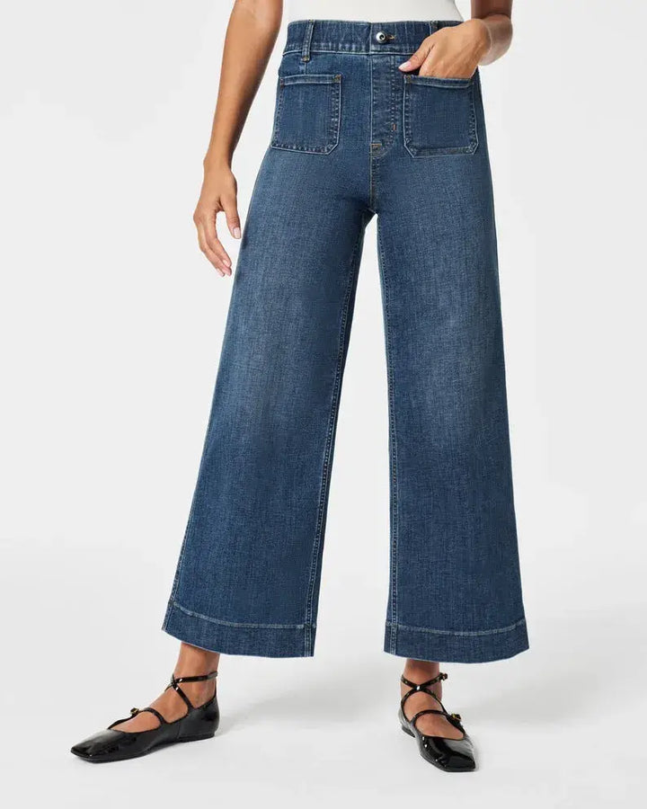 Jeans de pierna ancha y corte cropped con control de abdomen