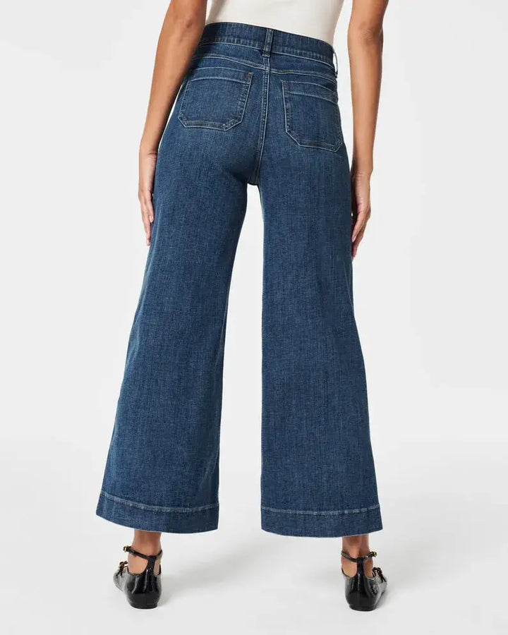 Jeans de pierna ancha y corte cropped con control de abdomen