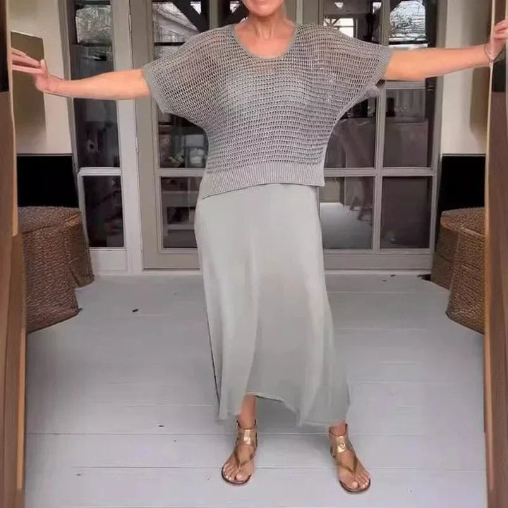 Conjunto de vestido midi con top calado de punto