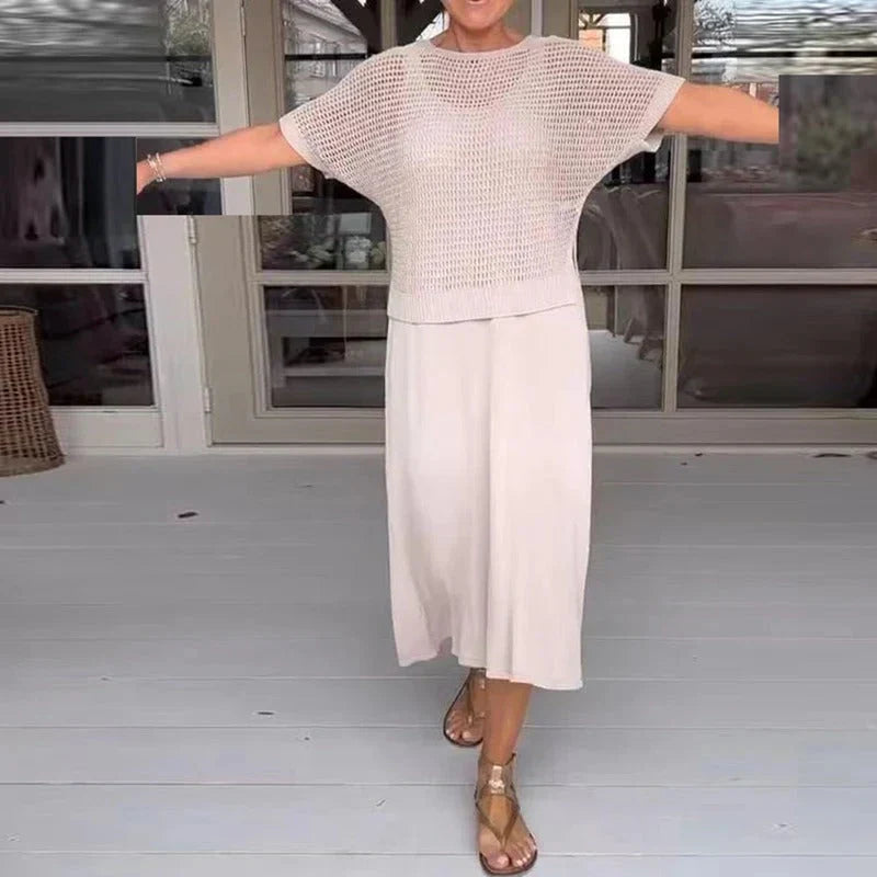Conjunto de vestido midi con top calado de punto