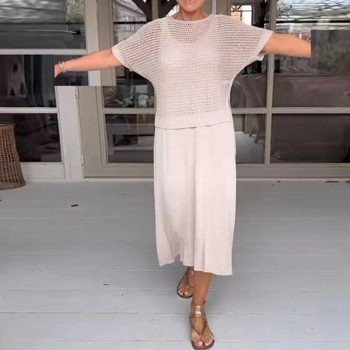Conjunto de vestido midi con top calado de punto
