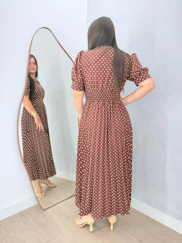 Vestido Plisado Lunares Praliné